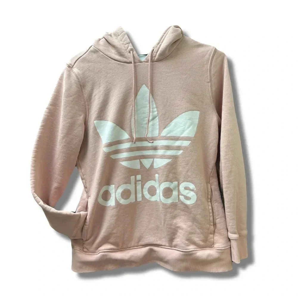 adidas hoodie women size small pink front logo sweatshirt knit pullover classic